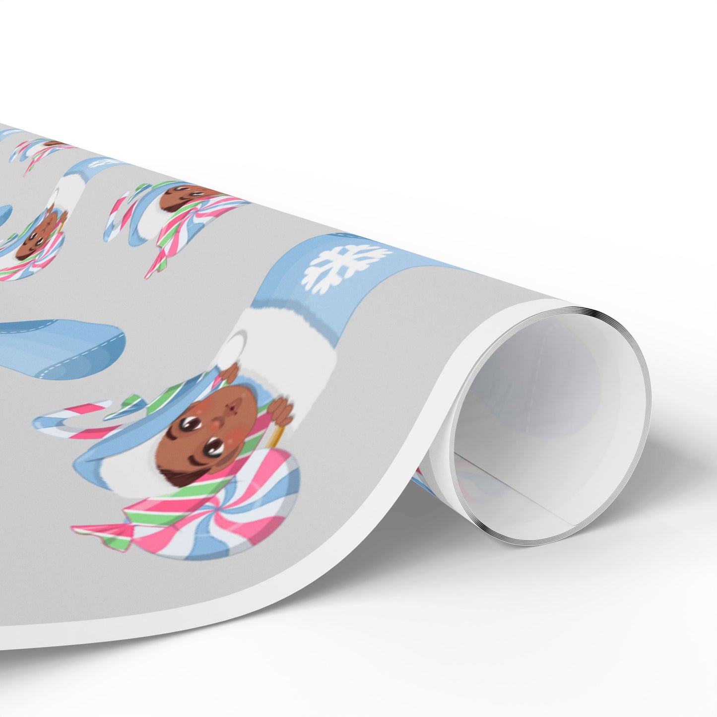Little Brown Baby Boy Blue Stocking Wrapping Paper