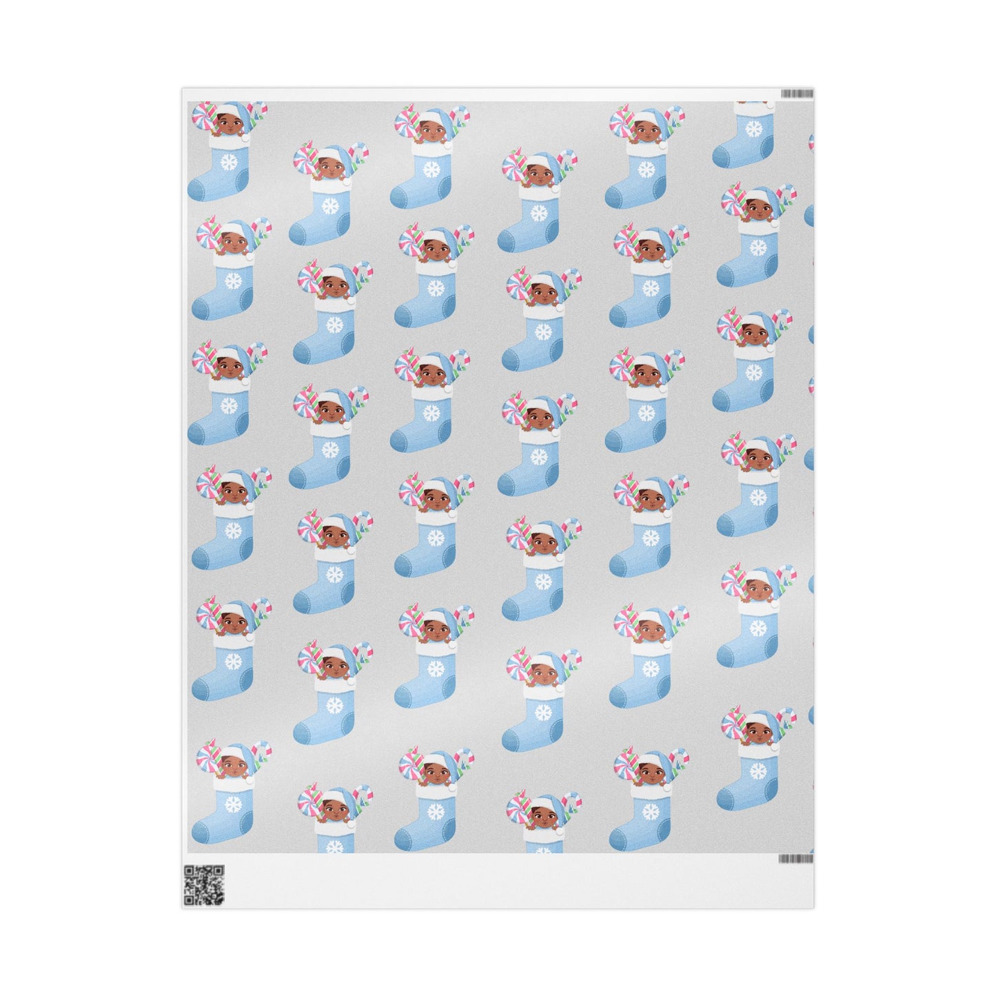 Little Brown Baby Boy Blue Stocking Wrapping Paper