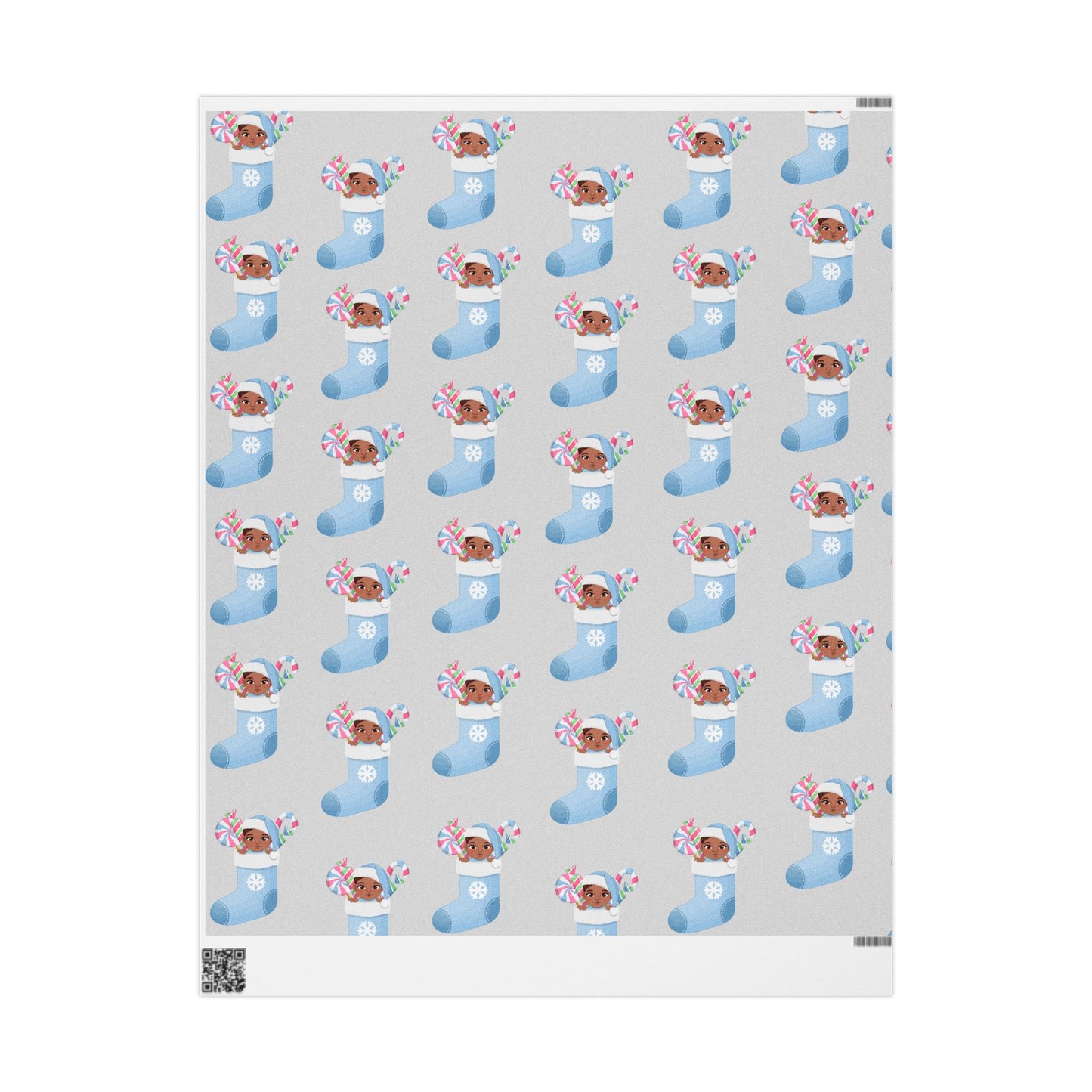 Little Brown Baby Boy Blue Stocking Wrapping Paper