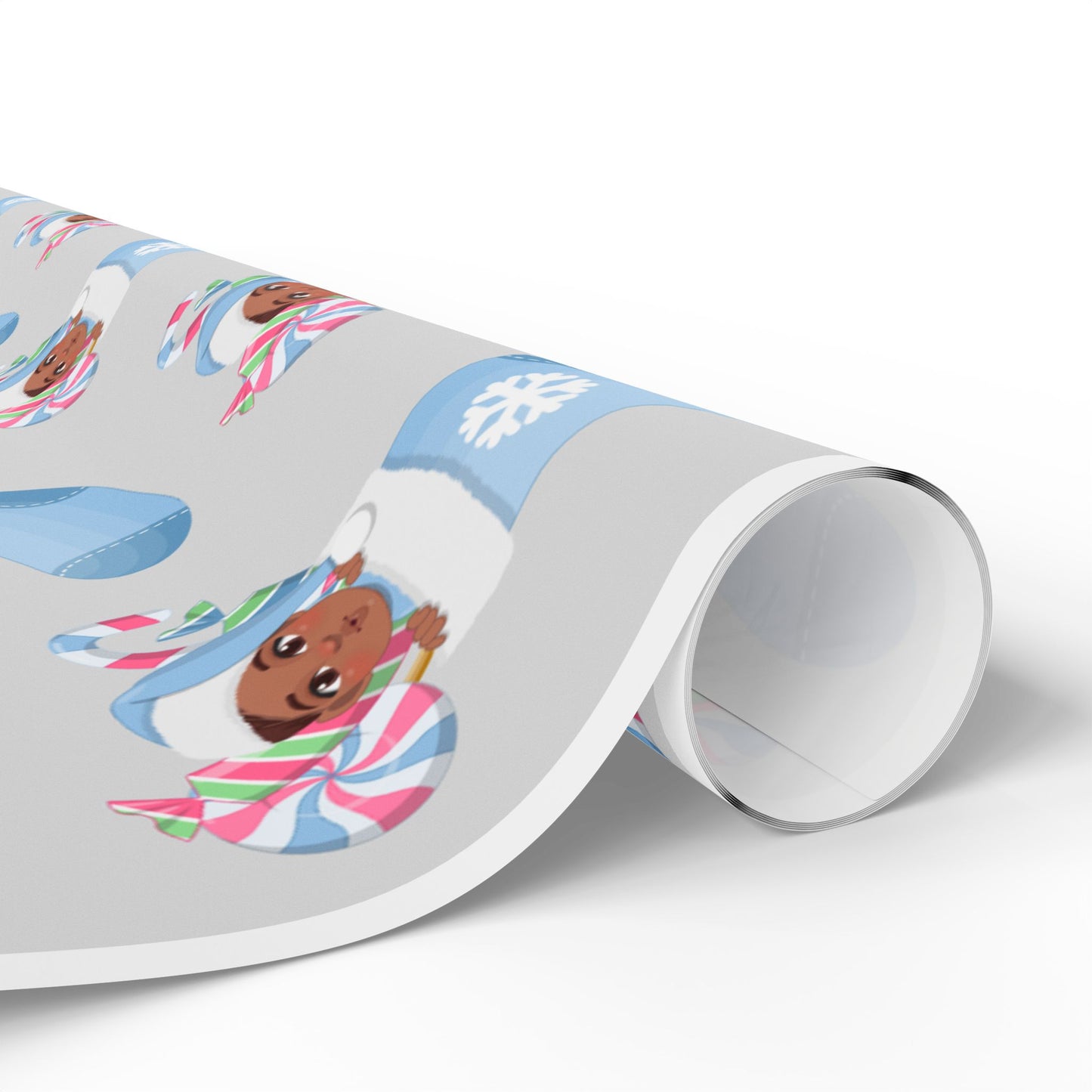 Little Brown Baby Boy Blue Stocking Wrapping Paper