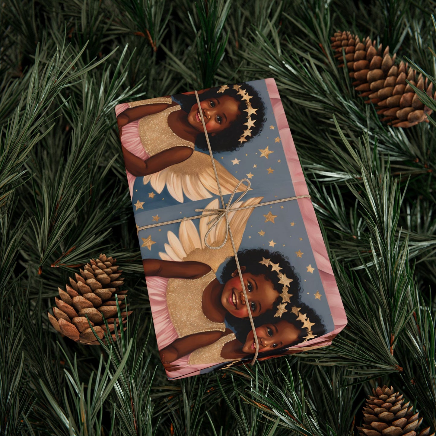 Title: Little Black Angel Girls Wrapping Paper - Celebrate with Elegance and Joy!