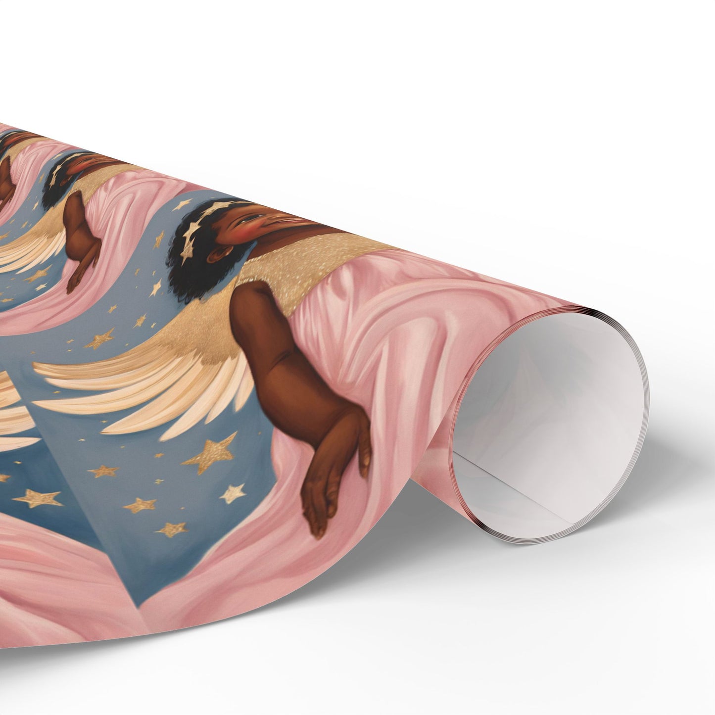 Title: Little Black Angel Girls Wrapping Paper - Celebrate with Elegance and Joy!
