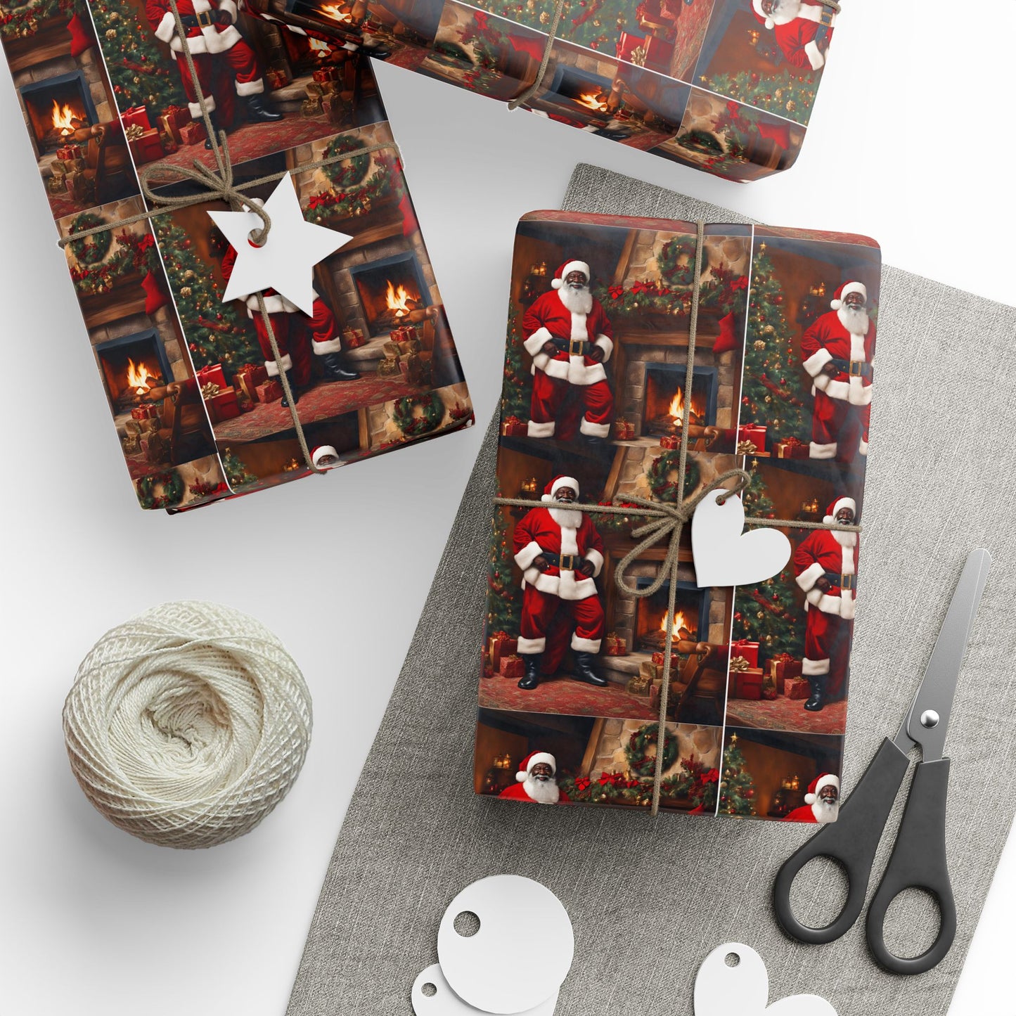 Jolly Brown Santa Wrapping Paper