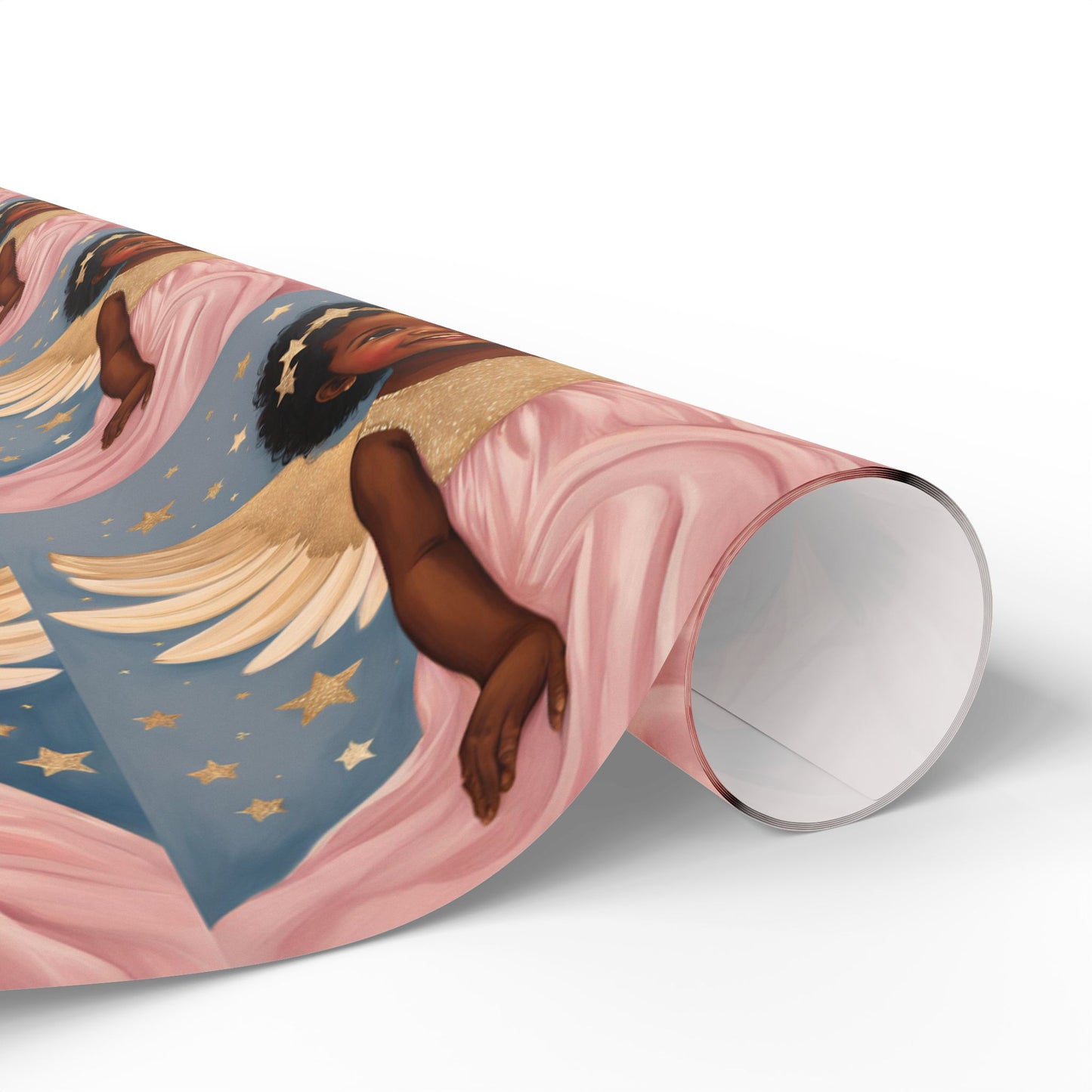 Title: Little Black Angel Girls Wrapping Paper - Celebrate with Elegance and Joy!