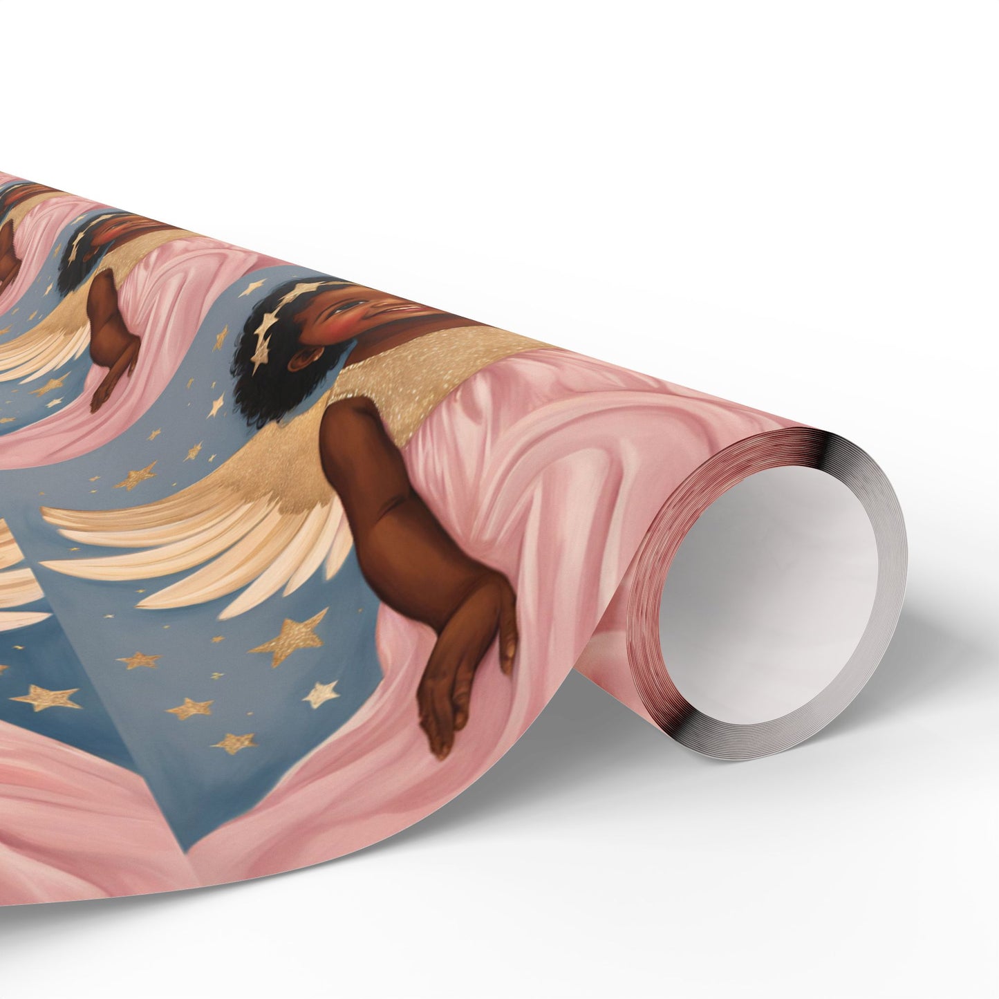 Title: Little Black Angel Girls Wrapping Paper - Celebrate with Elegance and Joy!