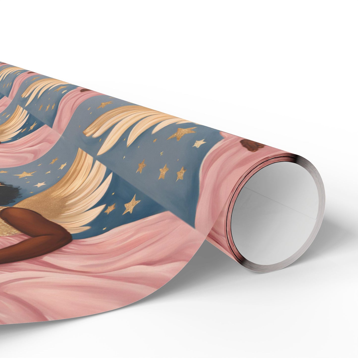 Title: Little Black Angel Girls Wrapping Paper - Celebrate with Elegance and Joy!