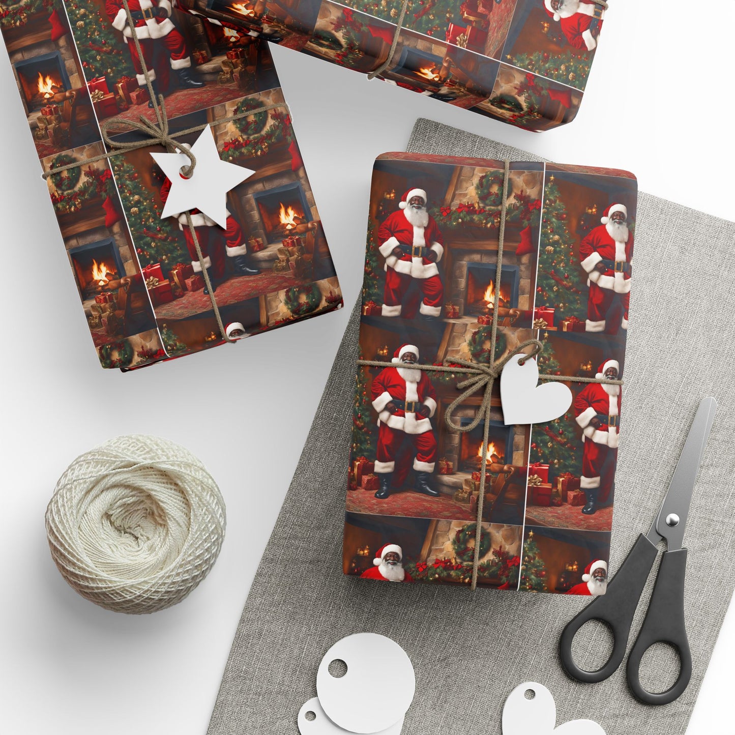 Jolly Brown Santa Wrapping Paper