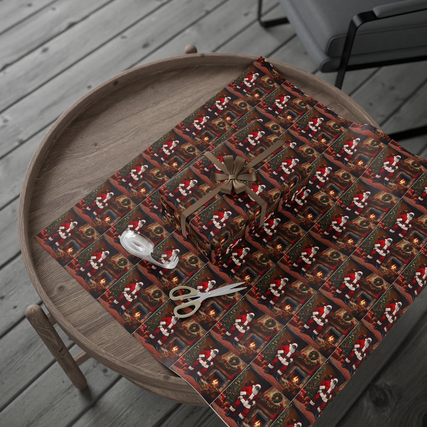 Jolly Brown Santa Wrapping Paper