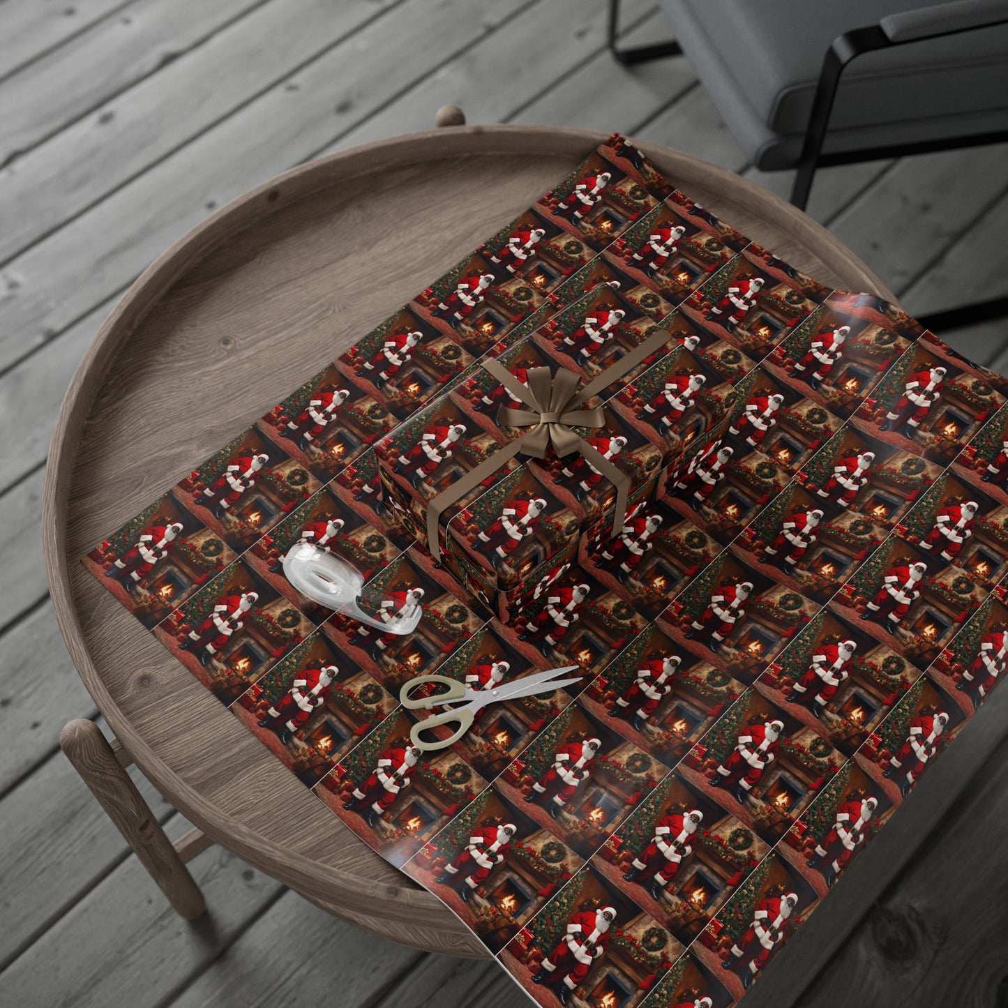 Jolly Brown Santa Wrapping Paper