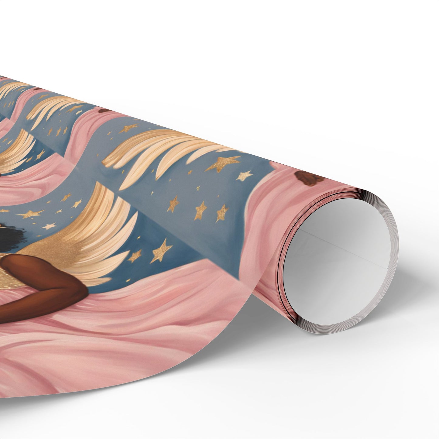 Title: Little Black Angel Girls Wrapping Paper - Celebrate with Elegance and Joy!